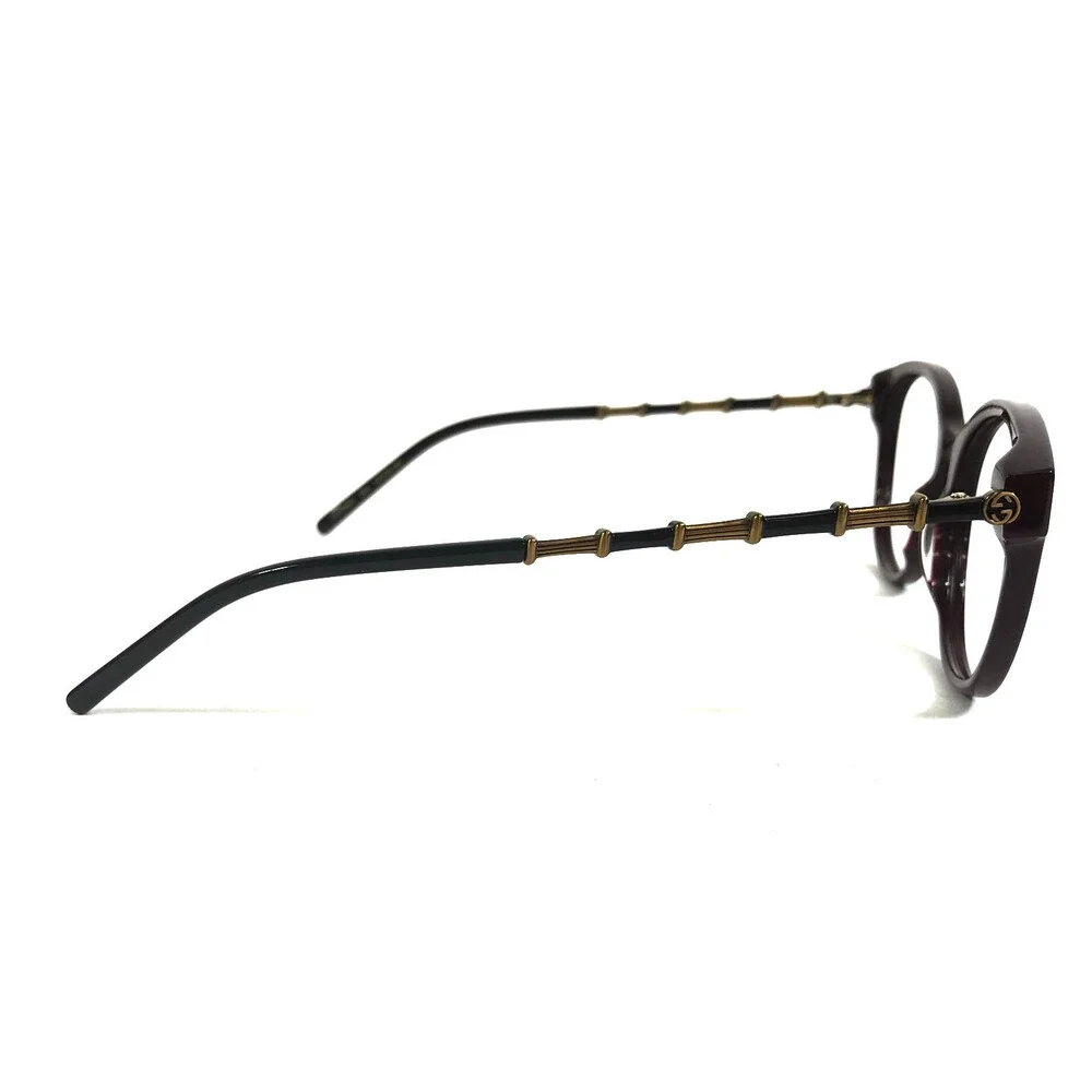 Gucci Eyeglasses Frames GG0656O 004 Shiny Burgundy Antique Gold Bamboo 53-19-140
